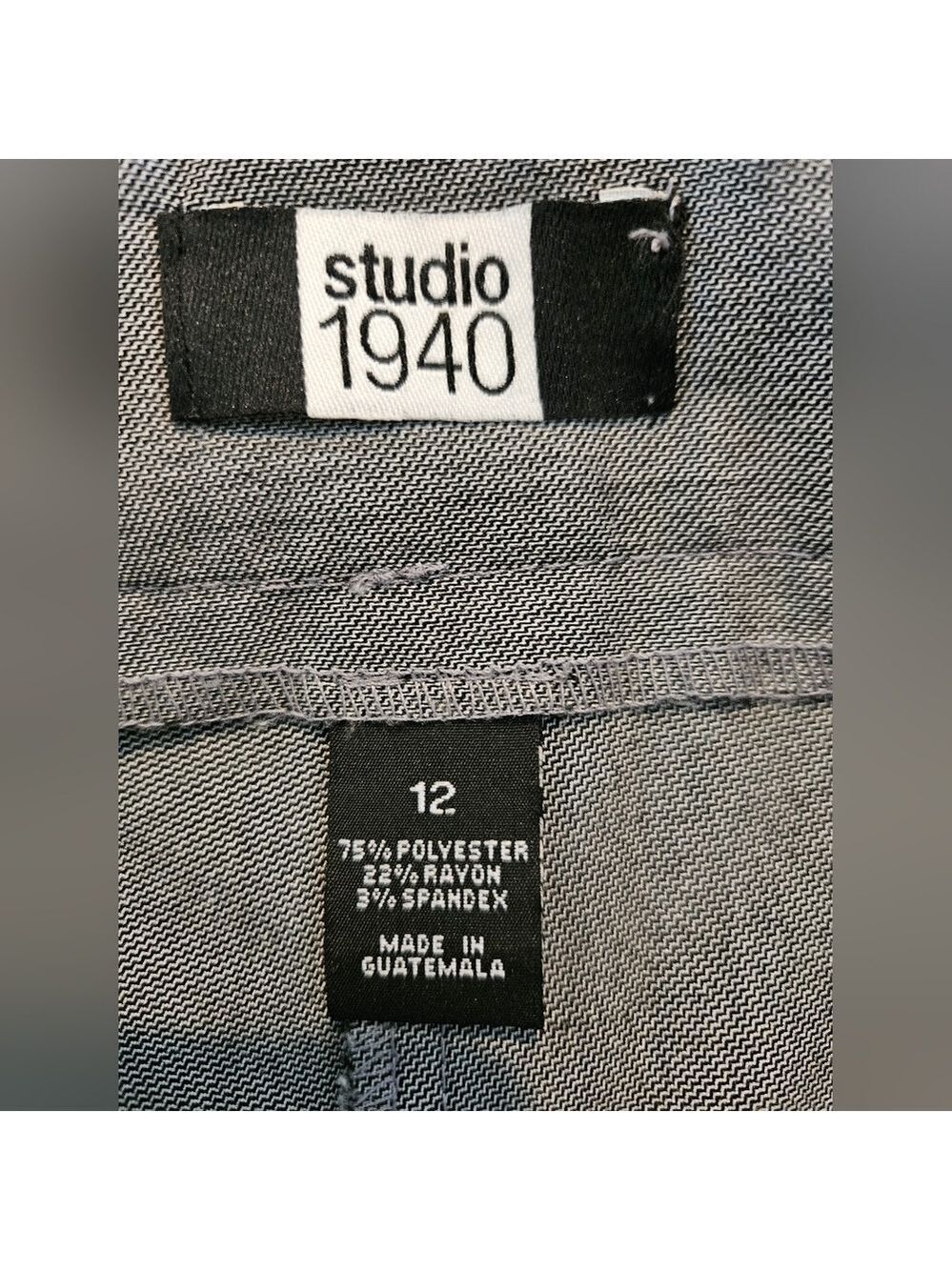 STUDIO 1940 WOMEN'S GREY FLARED MID-RISE PANTS BLACK WAISTBAND STITCHING SIZE 12 - Picture 2 of 8